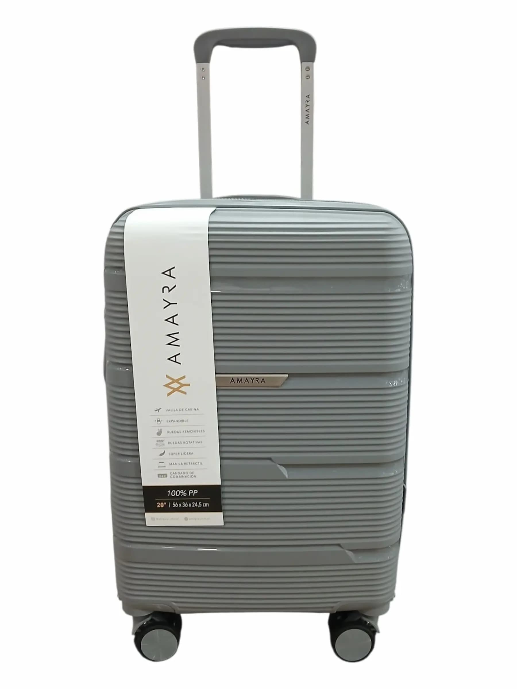 AMAYRA VALIJA 55CM GRIS | RIGÍDA, 4 RUEDAS, LIVIANA