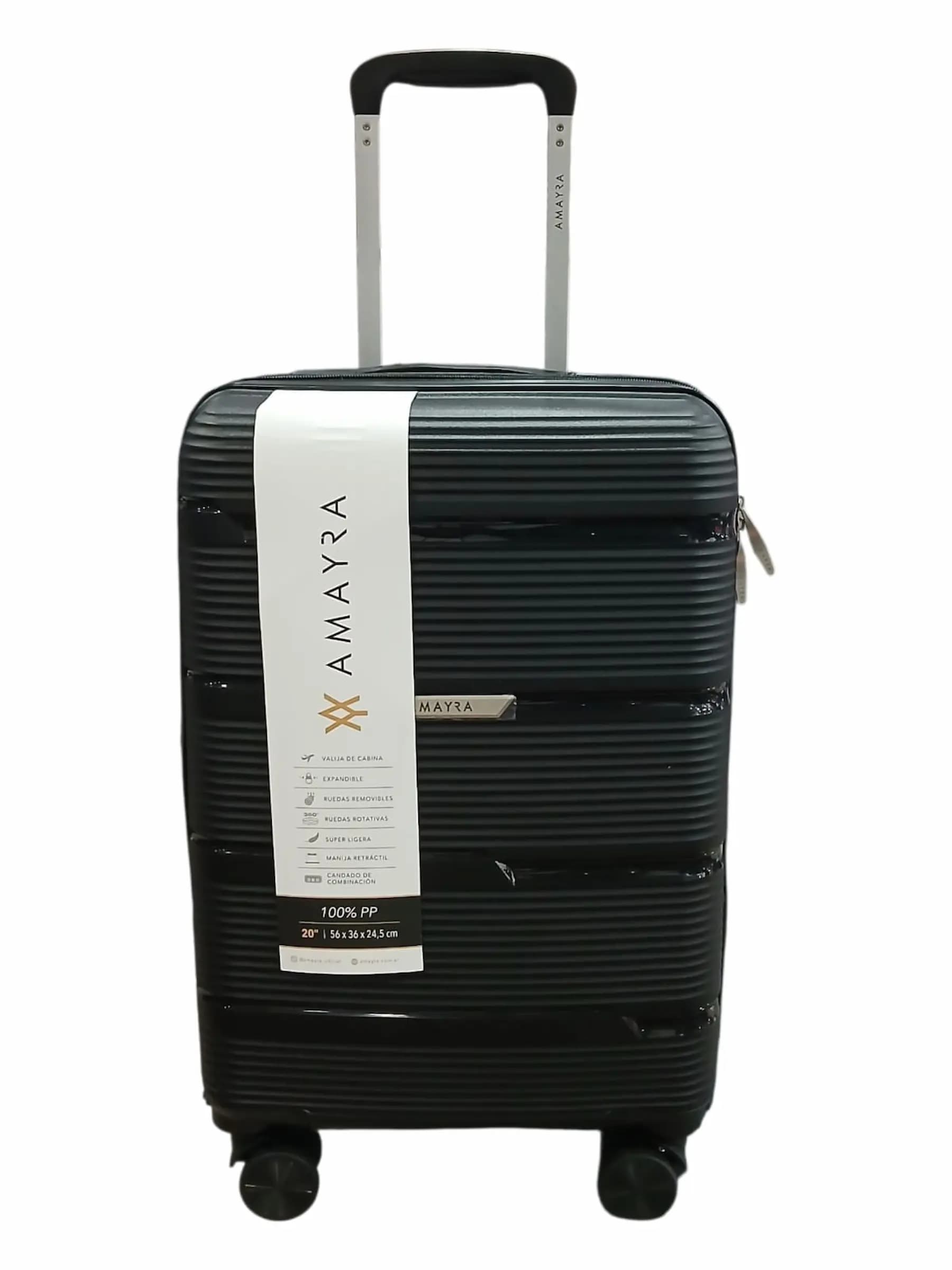 AMAYRA VALIJA 55CM NEGRA | RIGÍDA, 4 RUEDAS, LIVIANA