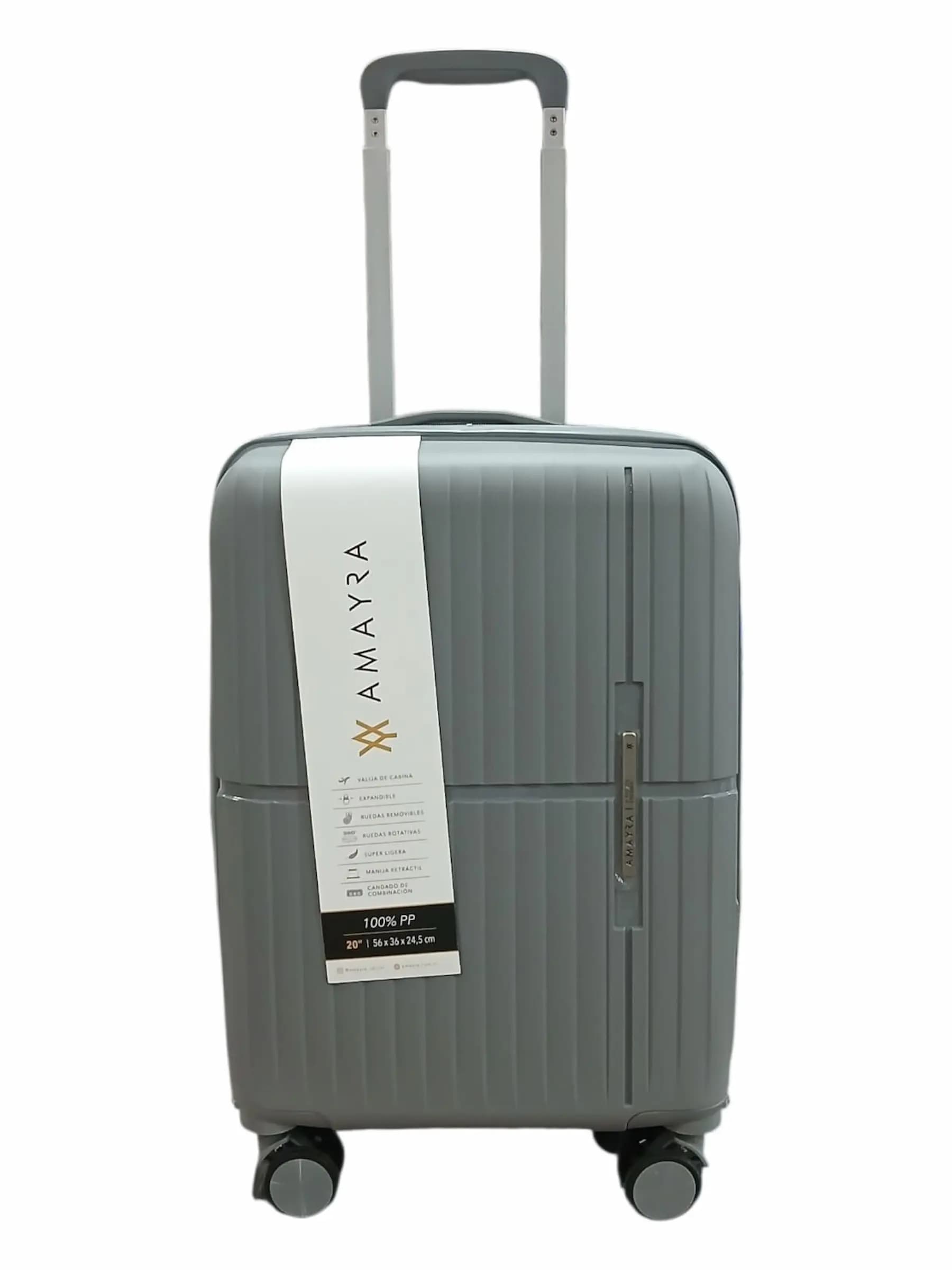 AMAYRA VALIJA 55CM GRIS | RIGÍDA, 4 RUEDAS, LIVIANA