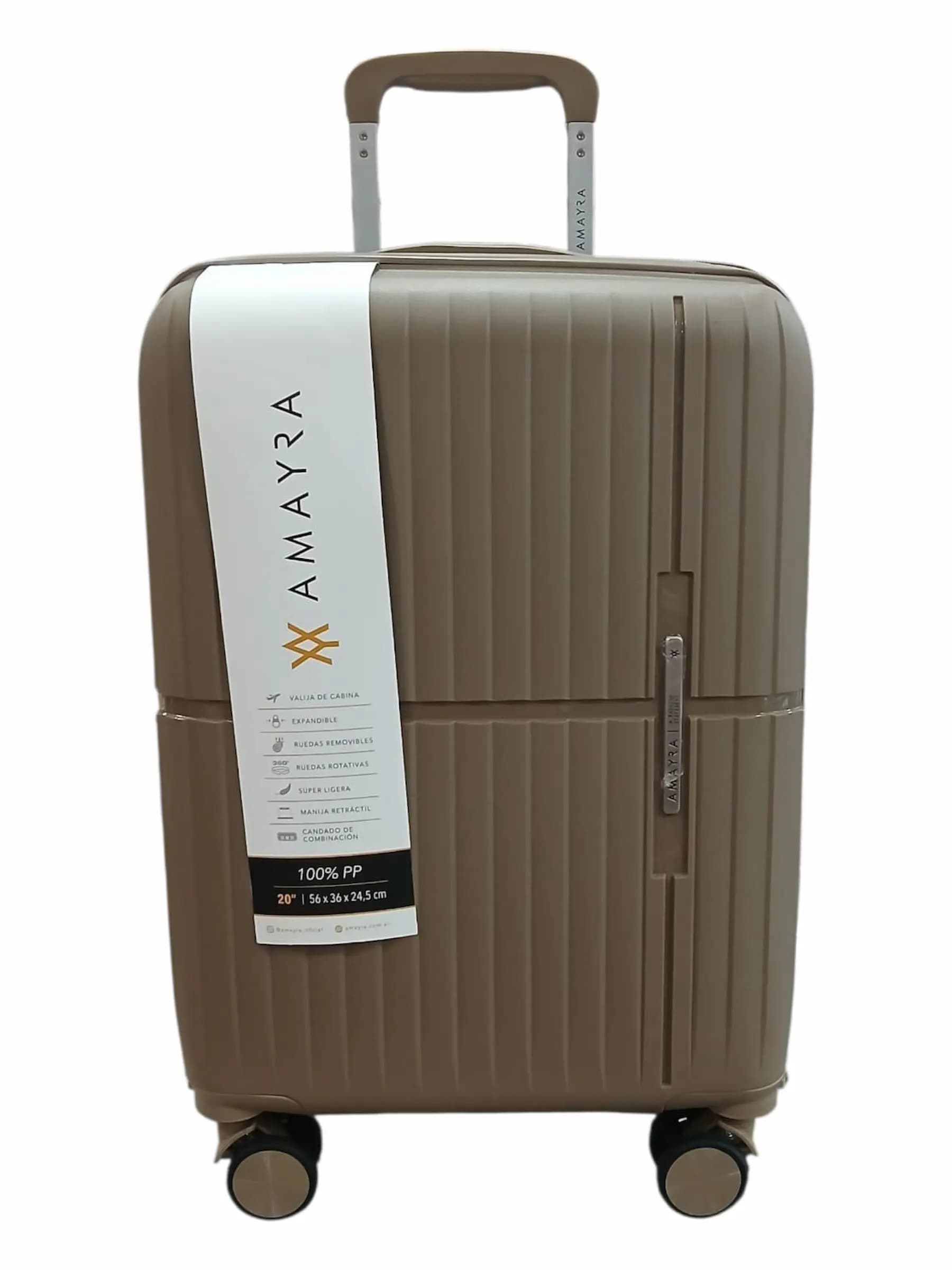 AMAYRA VALIJA 55CM TAUPE | RIGÍDA, 4 RUEDAS, LIVIANA