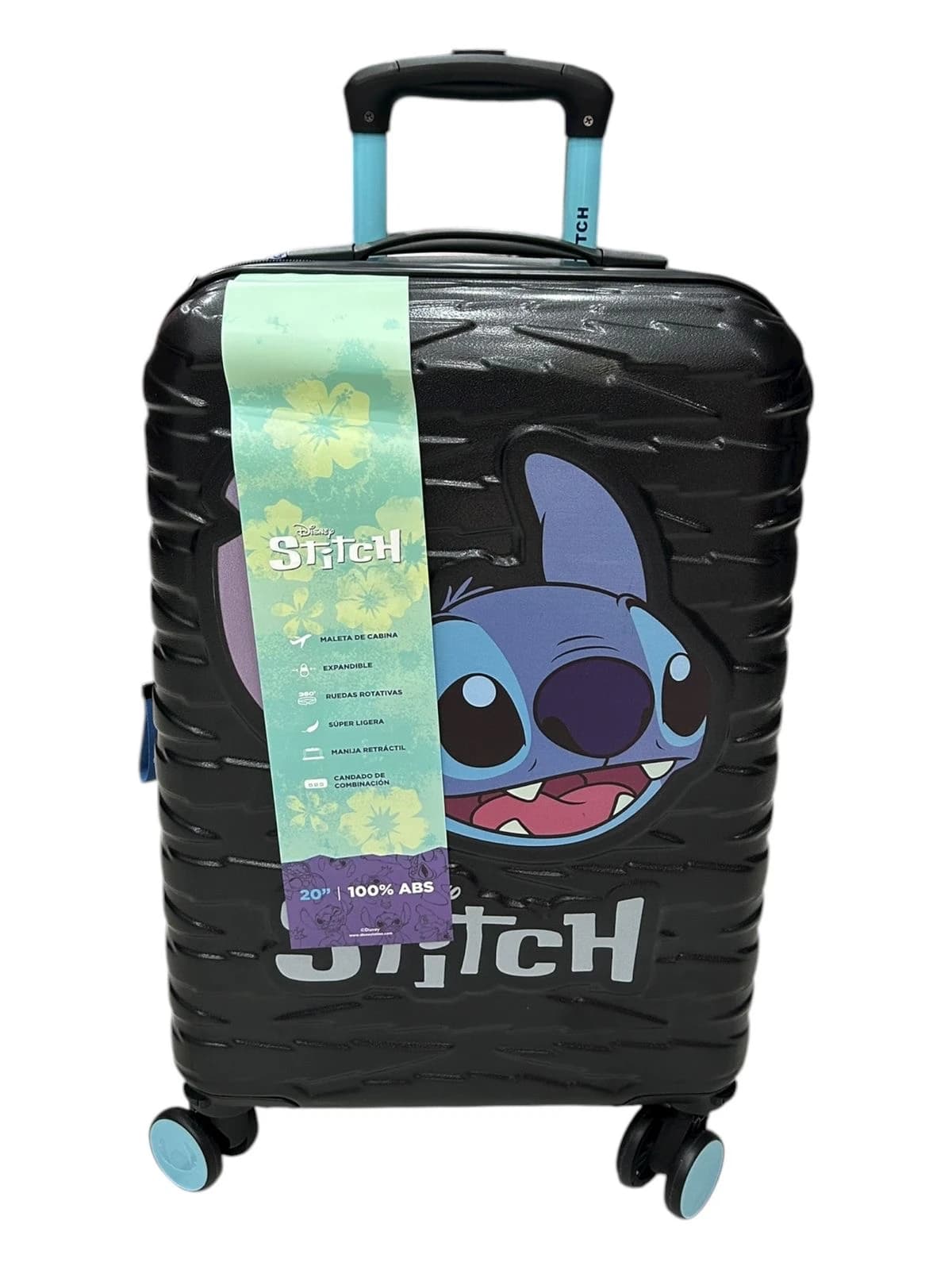 DISNEY STITCH VALIJA 55CM NEGRA | RIGÍDA, 4 RUEDAS, LIVIANA