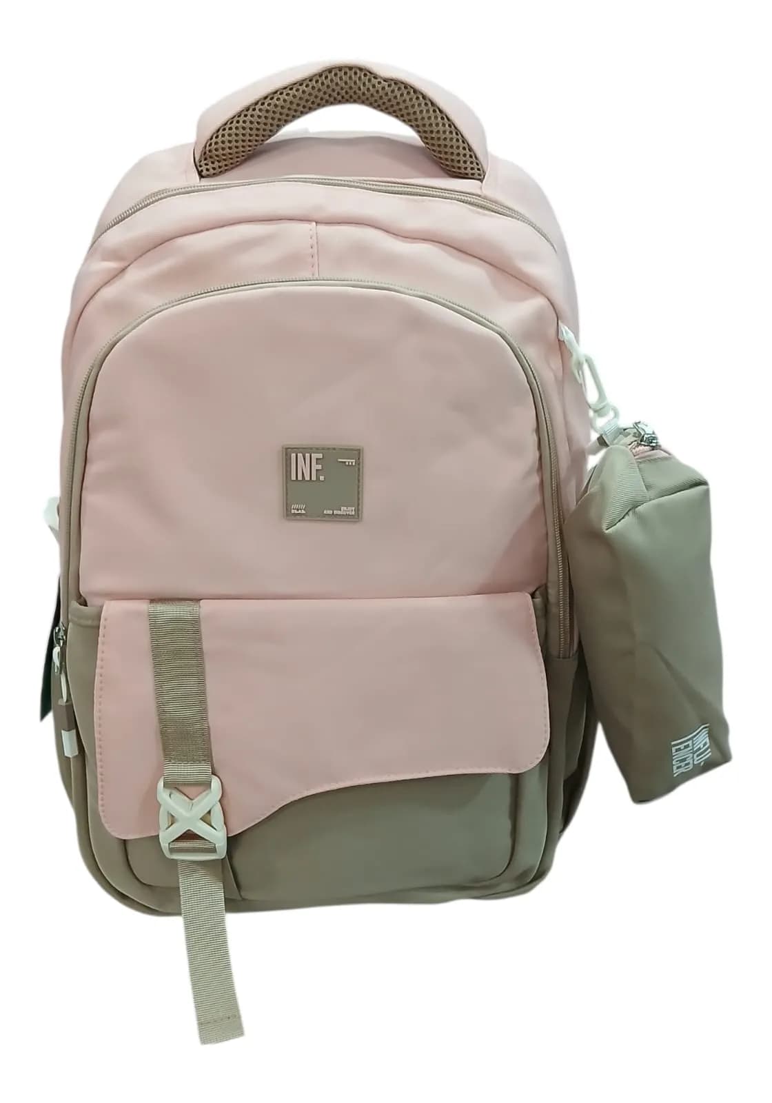 INFLUENCER MOCHILA 40CM ROSA C/ BEIGE | PORTA-NOTEBOOK, CORREAS REGULABLES
