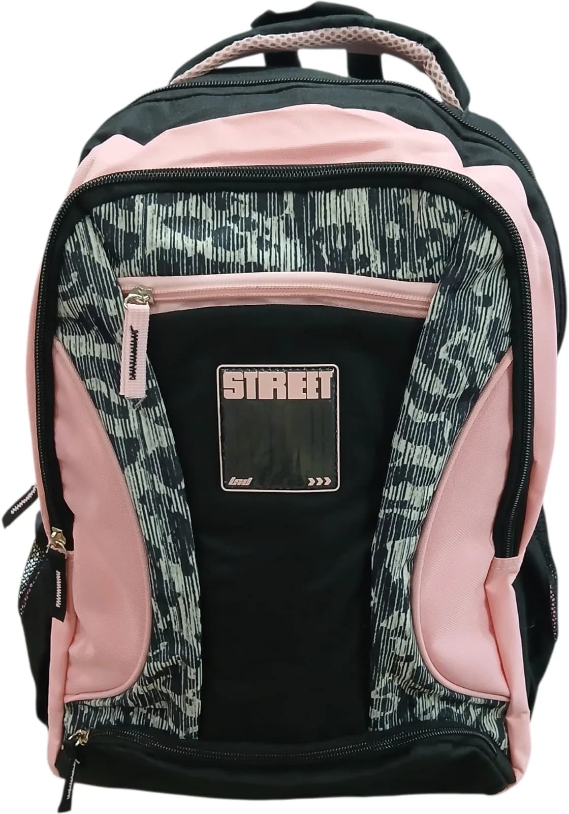 STREET WEAR MOCHILA 40CM NEGRA C/ ROSA | CORREAS REGULABLES