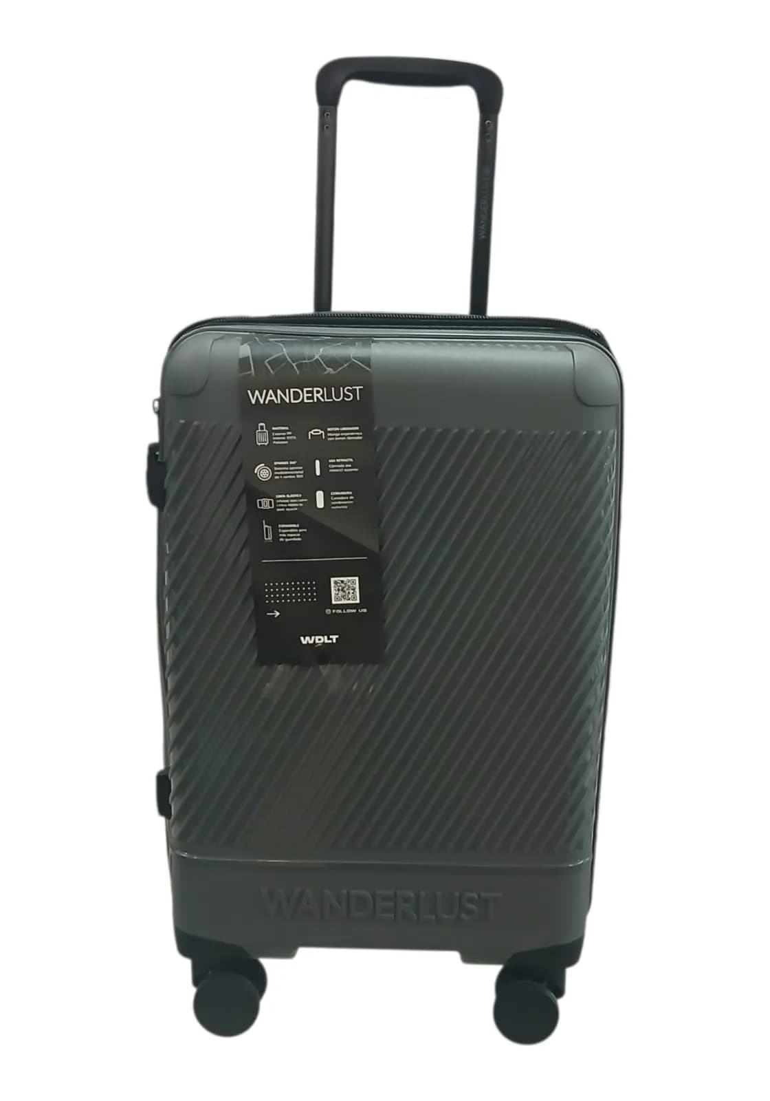 WANDERLUST VALIJA 55CM GRIS OSCURA | RIGÍDA, 4 RUEDAS, LIVIANA