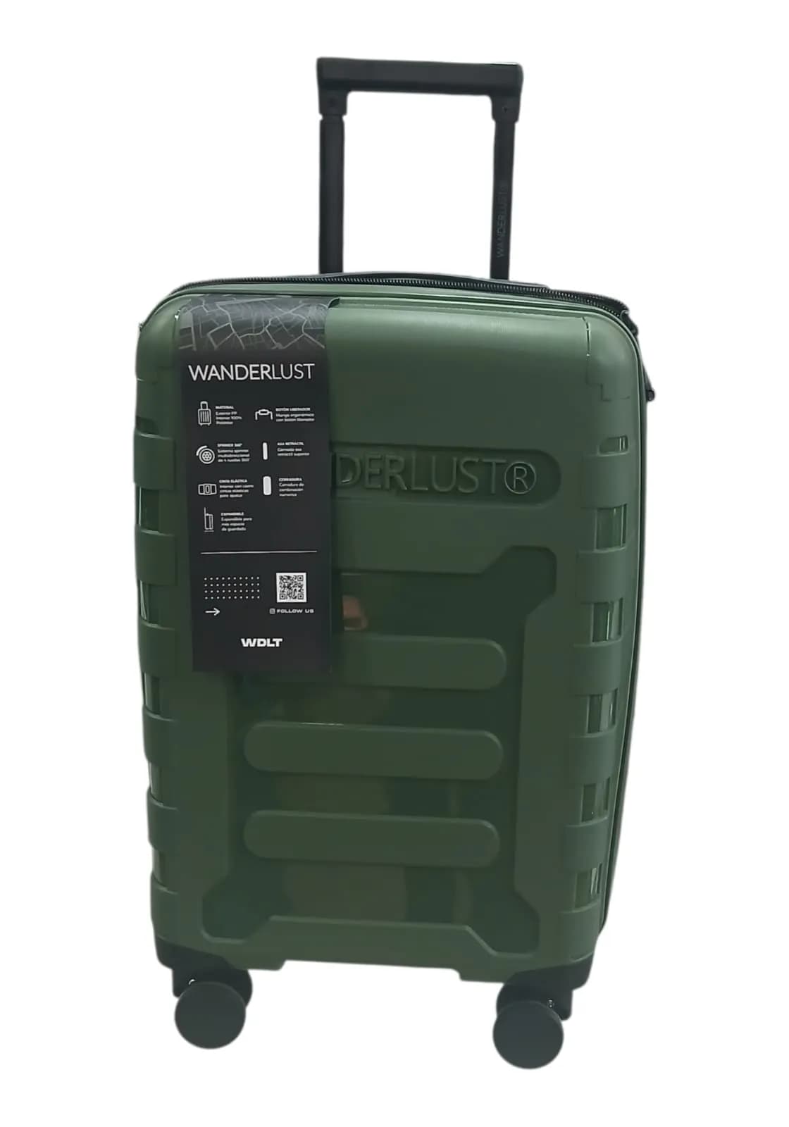 WANDERLUST VALIJA 55CM VERDE | RIGÍDA, 4 RUEDAS, LIVIANA