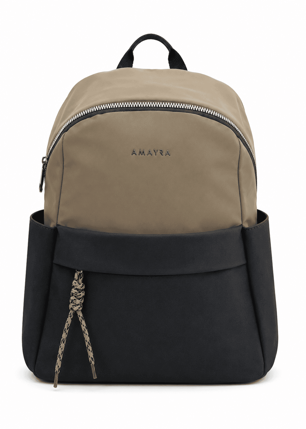AMAYRA MOCHILA 32CM BEIGE C/ NEGRO | SINTÉTICO, CORREAS REGULABLES